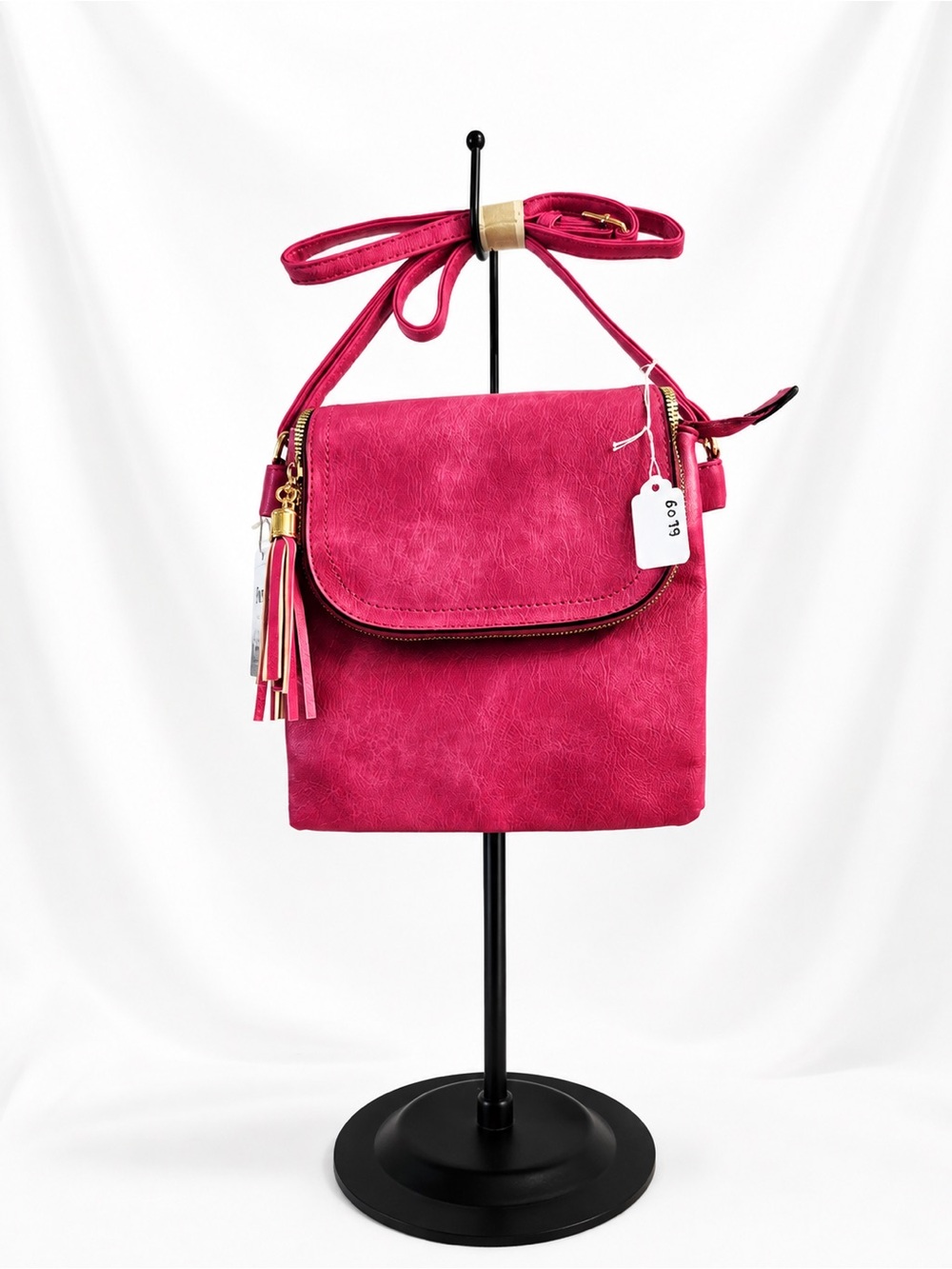 Fuchsia Pink Crossbody Bag with Tassel Accent
